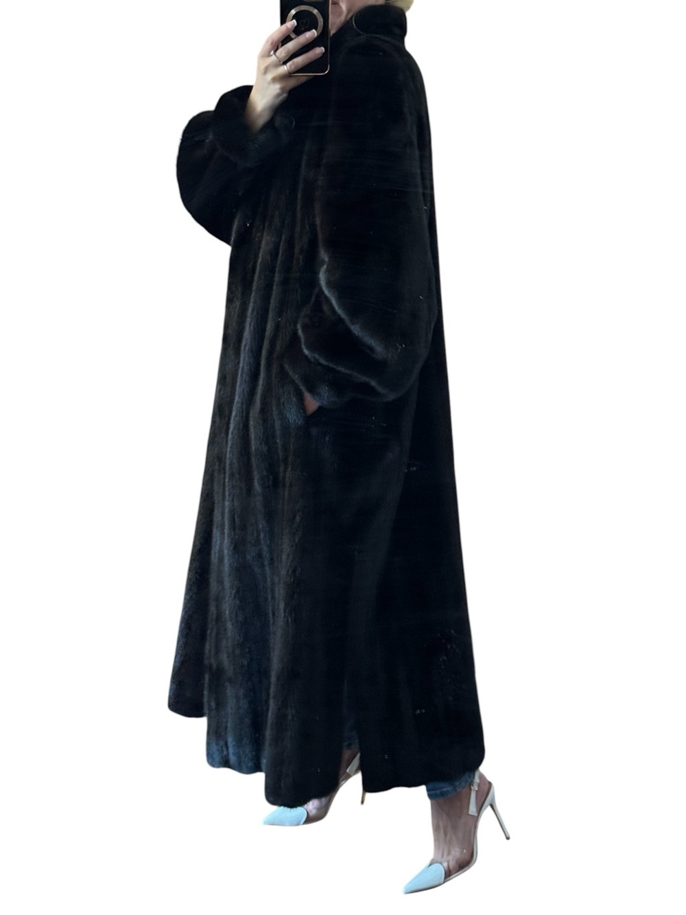 Long Black brown mink  Fur Coat - Women's Full-Length coat